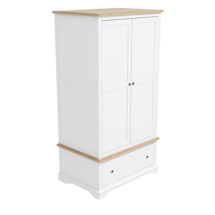 Darley White Double Wardrobe in Solid Oak with Drawer