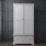 Grey Solid Oak 2 Door Double Wardrobe with Drawer - Darley