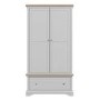 Grey Solid Oak 2 Door Double Wardrobe with Drawer - Darley