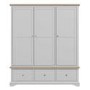 Grey Solid Oak 3 Door Triple Wardrobe with Drawers - Darley