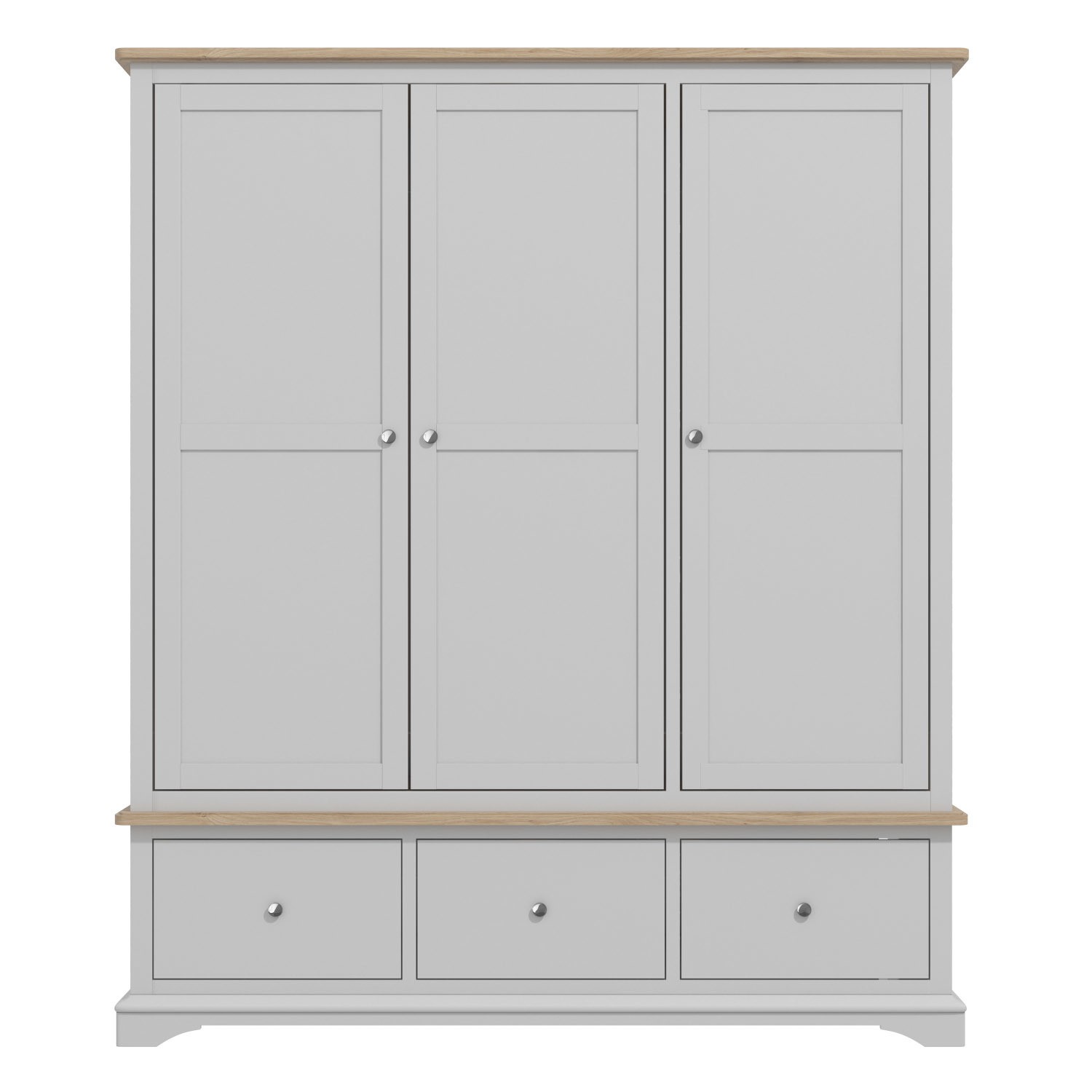 Darley Light Grey Triple Wardrobe In Solid Oak With Drawers Buy