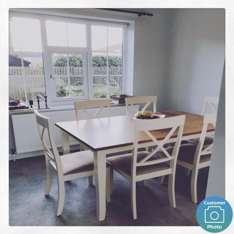 Oak and Ivory Dining Table with 6 Matching Dining Chairs - Davenport