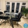 Glass Top Dining Table with Black Metal Legs - Seats 6 - Dax