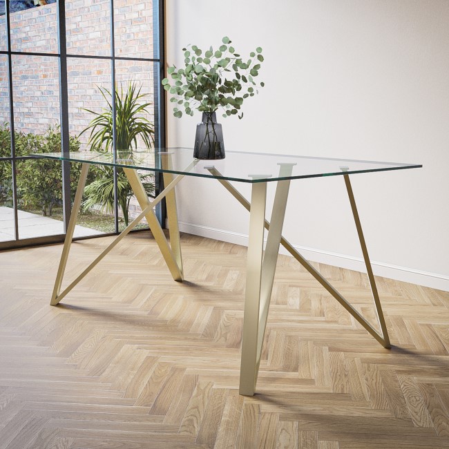 Glass Top Dining Table with Brass Legs - Seats 6 - Dax