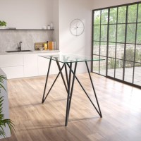 Small Glass Breakfast Bar Table with Black Metal Legs - Seats 4 - Dax