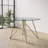 Round Glass Dining Table with Gold Legs - Seats 4 - Dax Round Glass Dining Table with Gold Legs - Seats 4 - Dax