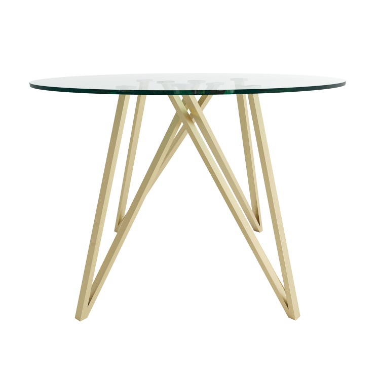 Round Glass Dining Table with Gold Legs - Seats 4 - Dax