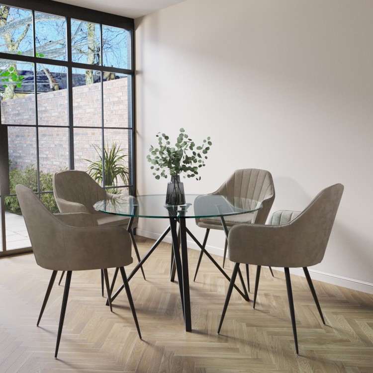 Round Glass Dining Table with Black Legs - Seats 4 - Dax