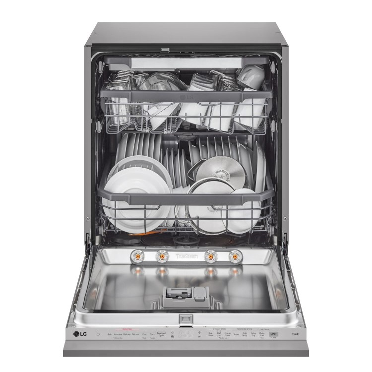 LG TrueSteam Integrated Dishwasher - Smart Wi-Fi, B-Rated, Silver control panel