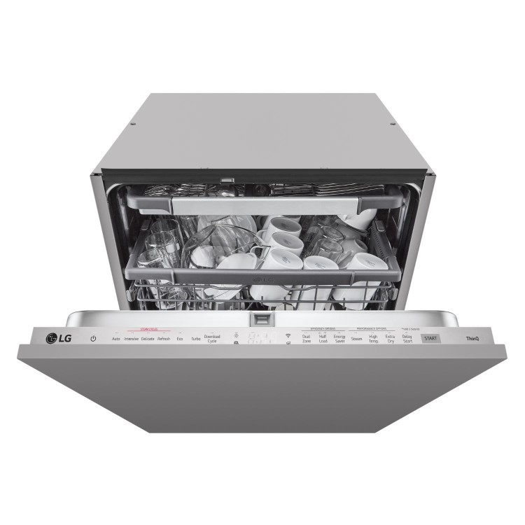 LG TrueSteam Integrated Dishwasher - Smart Wi-Fi, B-Rated, Silver control panel