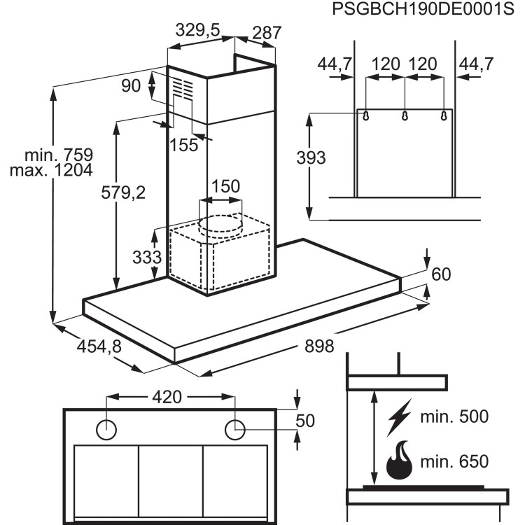 Refurbished AEG DBE5661HG 60cm Slimline Chimney Cooker Hood with Hob2Hood Stainless Steel