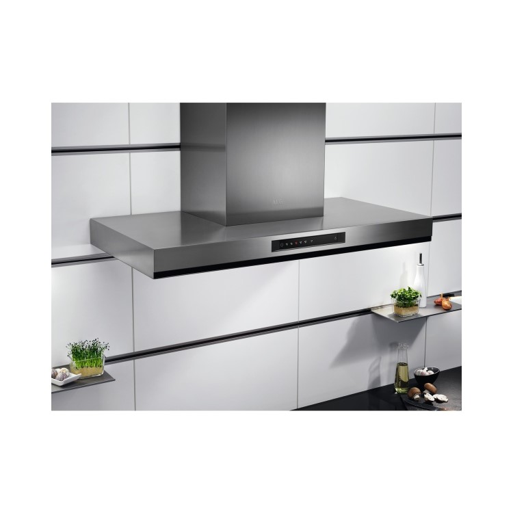 Refurbished AEG DBK6980HG 90cm Flat Chimney Cooker Hood with Hob2Hood Stainless Steel