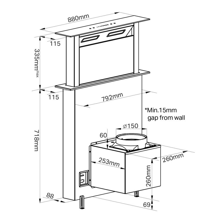 Montpellier 90cm Downdraft Extractor - Black Glass