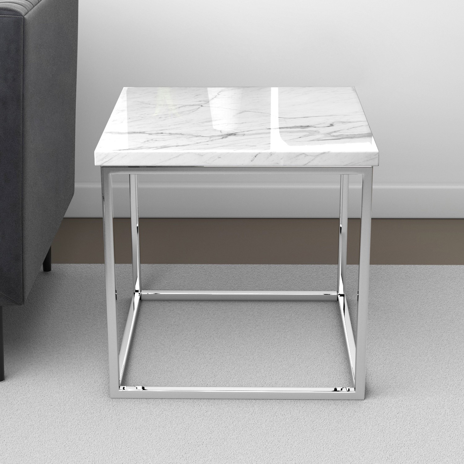 White chrome end deals table