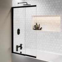 GRADE A1 - Matt Black Sliding Bath Screen - Denver