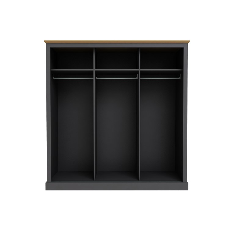 Dark Grey and Oak 3 Door Sliding Mirrored Wardrobe - Devon - LPD