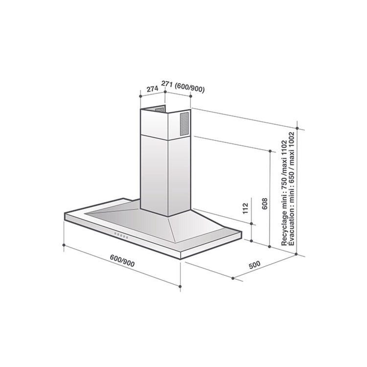 De Dietrich 90cm Slim Pyramid Chimney Cooker Hood - Stainless Steel