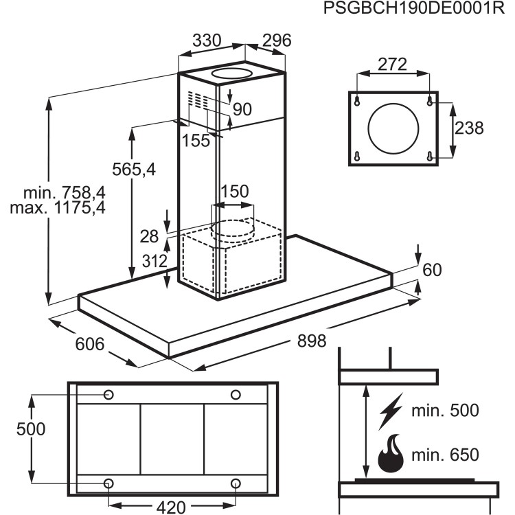 AEG 9000 Series 90cm Slimline Island Hood with Hob2Hood - Stainless Steel