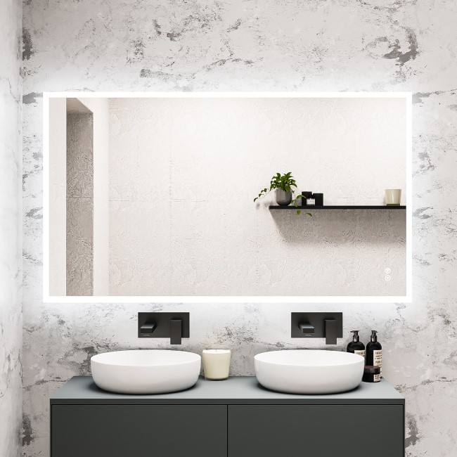 Rectangular LED Heated Bathroom Mirror with Bluetooth & Shaver Socket 1400 x 800mm - Divine