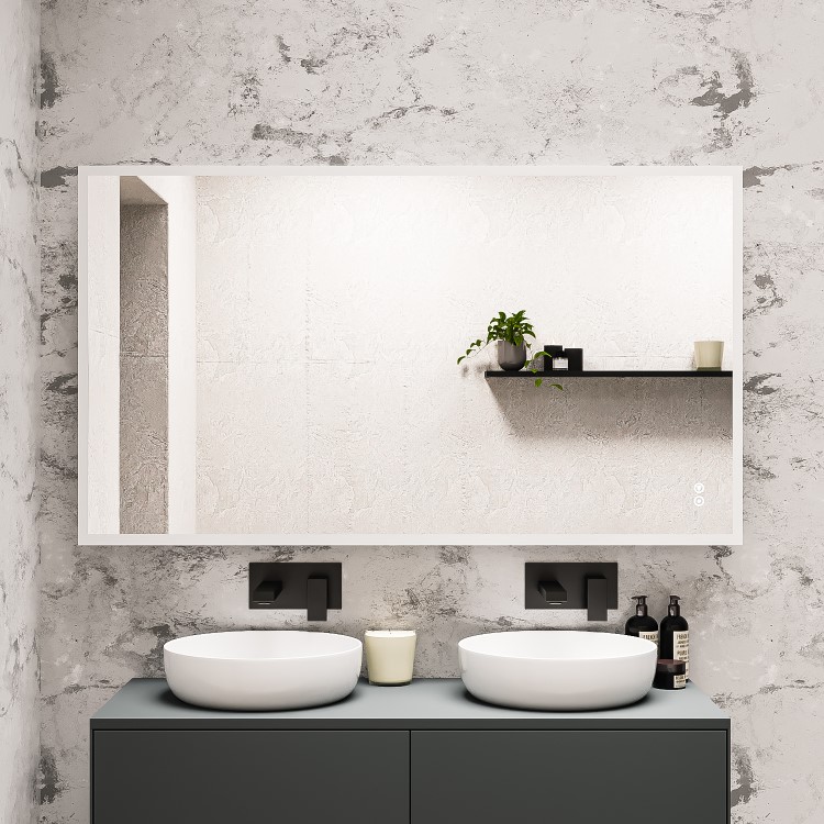 ONLY OPENED - Rectangular LED Bathroom Mirror with Bluetooth & Shaver Socket 1400 x 800mm - Divine