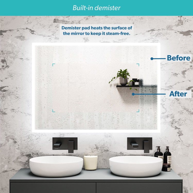 ONLY OPENED - Rectangular LED Bathroom Mirror with Bluetooth & Shaver Socket 1400 x 800mm - Divine