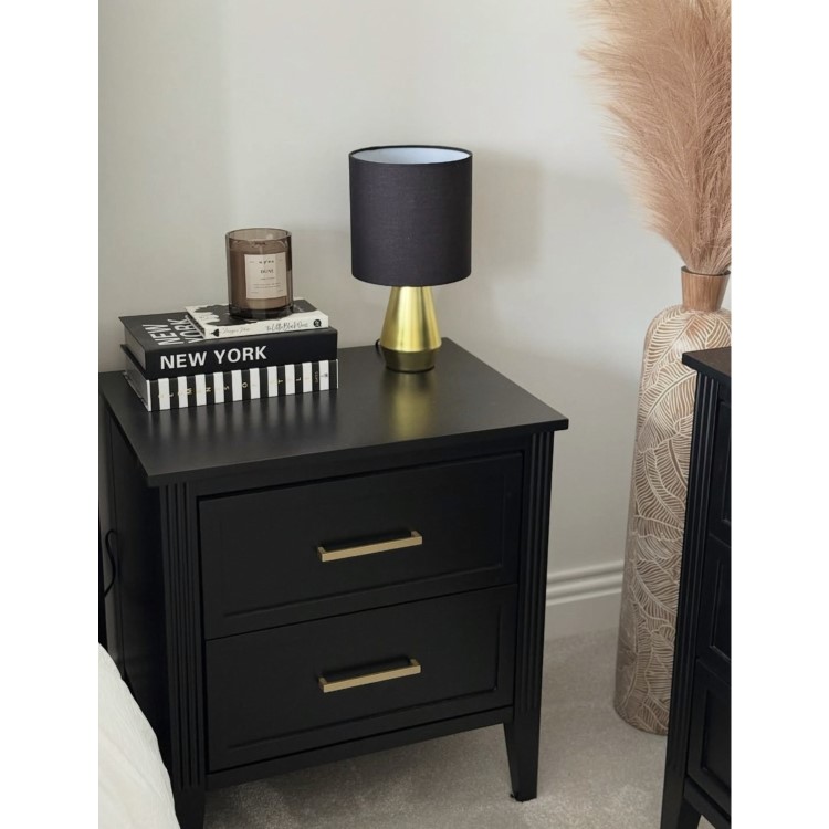 Black 2 Drawer Bedside Table - Delilah