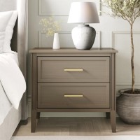 Dark Wood Wide 2 Drawer Bedside Table - Delilah Dark Wood Wide 2 Drawer Bedside Table - Delilah