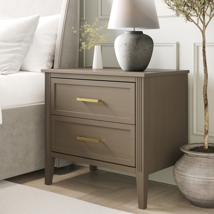 Dark Wood Wide 2 Drawer Bedside Table - Delilah
