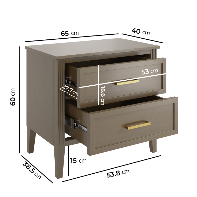 Dark Wood Wide 2 Drawer Bedside Table - Delilah