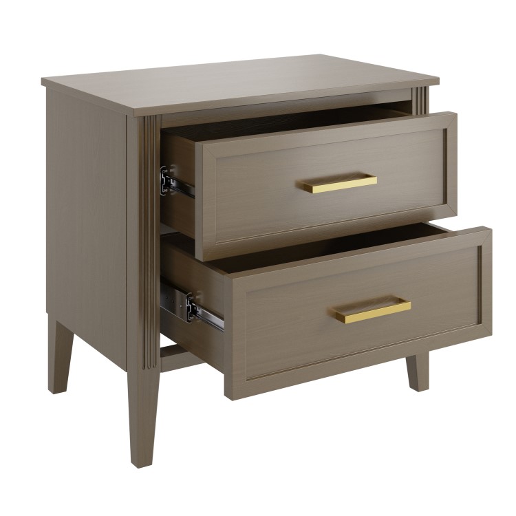 Dark Wood Wide 2 Drawer Bedside Table - Delilah