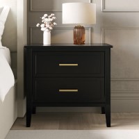 Black Wide 2 Drawer Bedside Table - Delilah