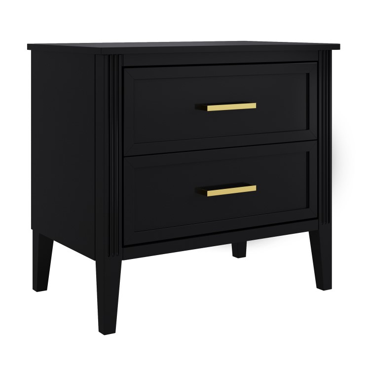 Black Wide 2 Drawer Bedside Table - Delilah