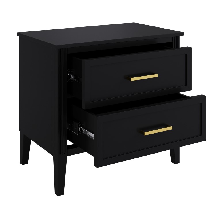 Black Wide 2 Drawer Bedside Table - Delilah