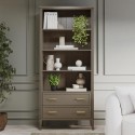 DLH013 Dark Wood Tall Office Bookcase with 2 Drawers - Delilah