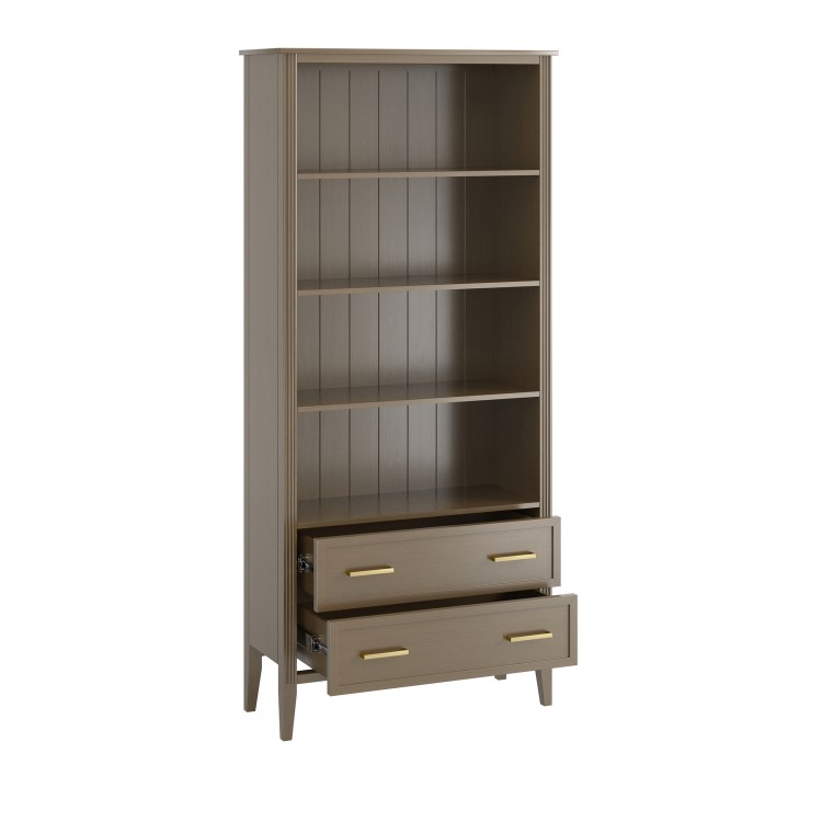 Dark Wood Tall Office Bookcase with 2 Drawers - Delilah