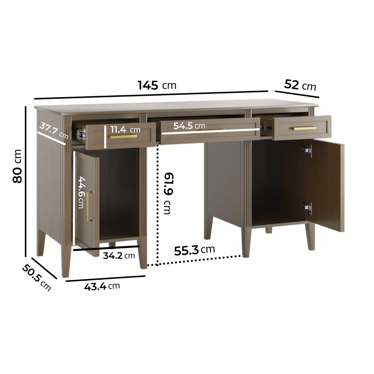 Dark Wood Office Desk with Drawers - Delilah