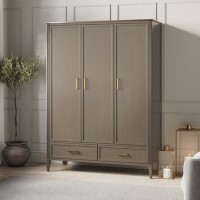 Dark Wood 3 Door Wardrobe with Drawers - Delilah Dark Wood 3 Door Wardrobe with Drawers - Delilah