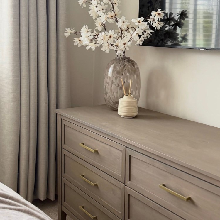 Wide Dark Wood Chest of 6 Drawers - Delilah