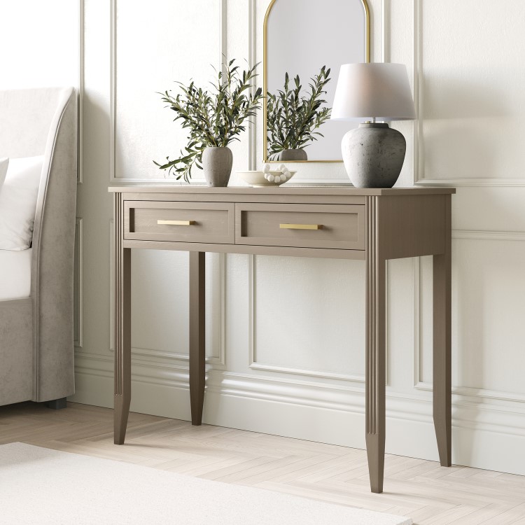 Dark Wood Dressing Table with 2 Drawers - Delilah