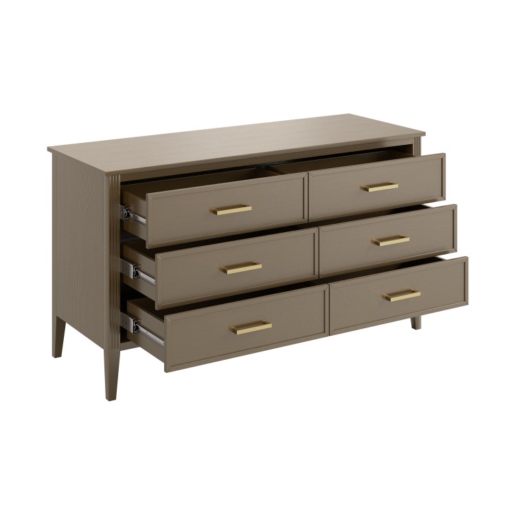 Wide Dark Wood Chest Of 6 Drawers - Delilah
