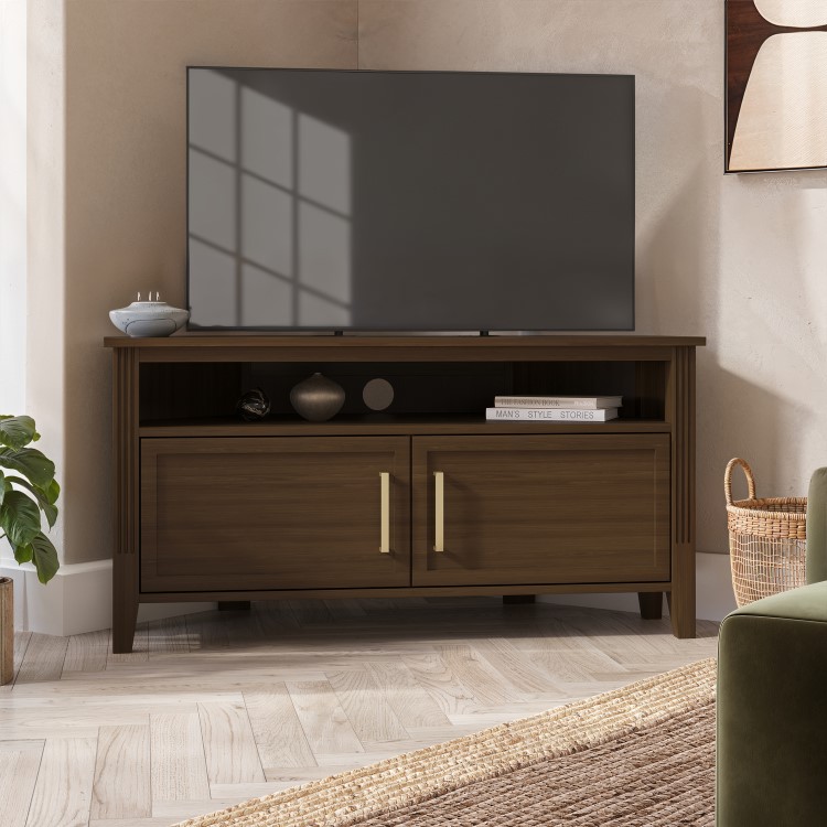 Corner Walnut TV Stand with Storage - TV's up to 43" - Delilah