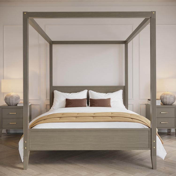 King Size Four Poster Bed Frame in Dark Wood - Delilah