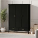 DLH031 Large Black 3 Door Triple Wardrobe with Drawers - Delilah