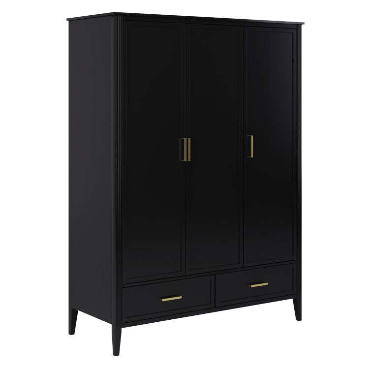 Large Black 3 Door Triple Wardrobe with Drawers - Delilah
