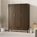 DLH032 Large Walnut 3 Door Triple Wardrobe with Drawers - Delilah