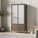 DLH034 Dark Wood Mirrored 2 Door Double Wardrobe with Drawers - Delilah