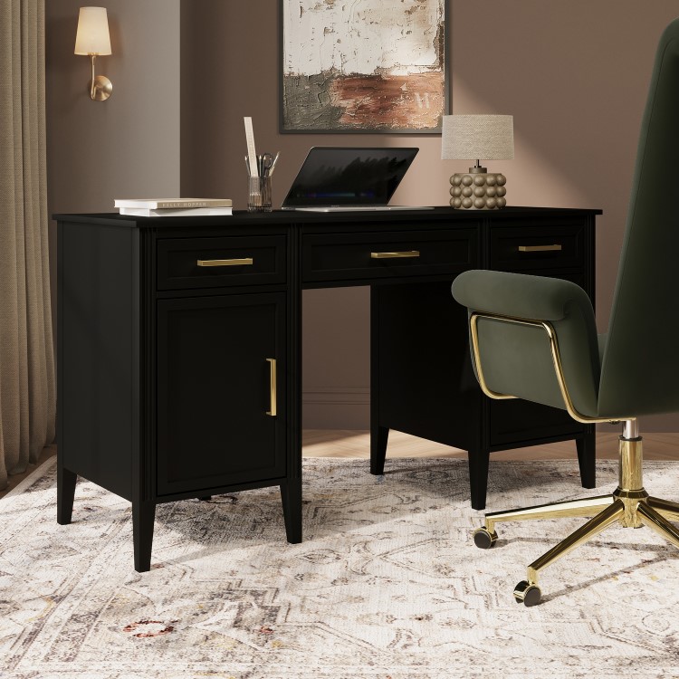 Black Office Desk with Drawers - Delilah 
