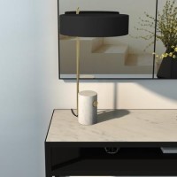 GRADE A1 - Table Lamp with Marble & Brass Base and Black Shade - Newby