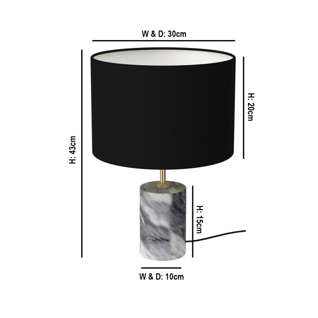 GRADE A1 - Black & Grey Marble Table Lamp - Shipton