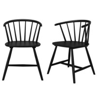 Set of 2 Black Wooden Curved Spindle Dining Chairs - Dana Set of 2 Black Wooden Curved Spindle Dining Chairs - Dana